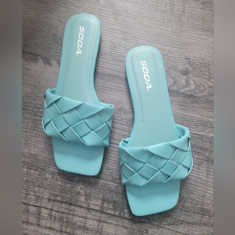 Soda Robin Blue Braided Flat Sandals